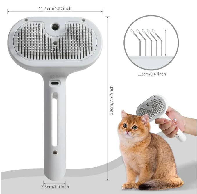 3-1 Cat Steam Brush for Shedding Steamy Grooming Brush for Long & Short Hair Cats & Dogs Self-Cleaning Pet Hair Removal Comb with Water Tank Dog Brush